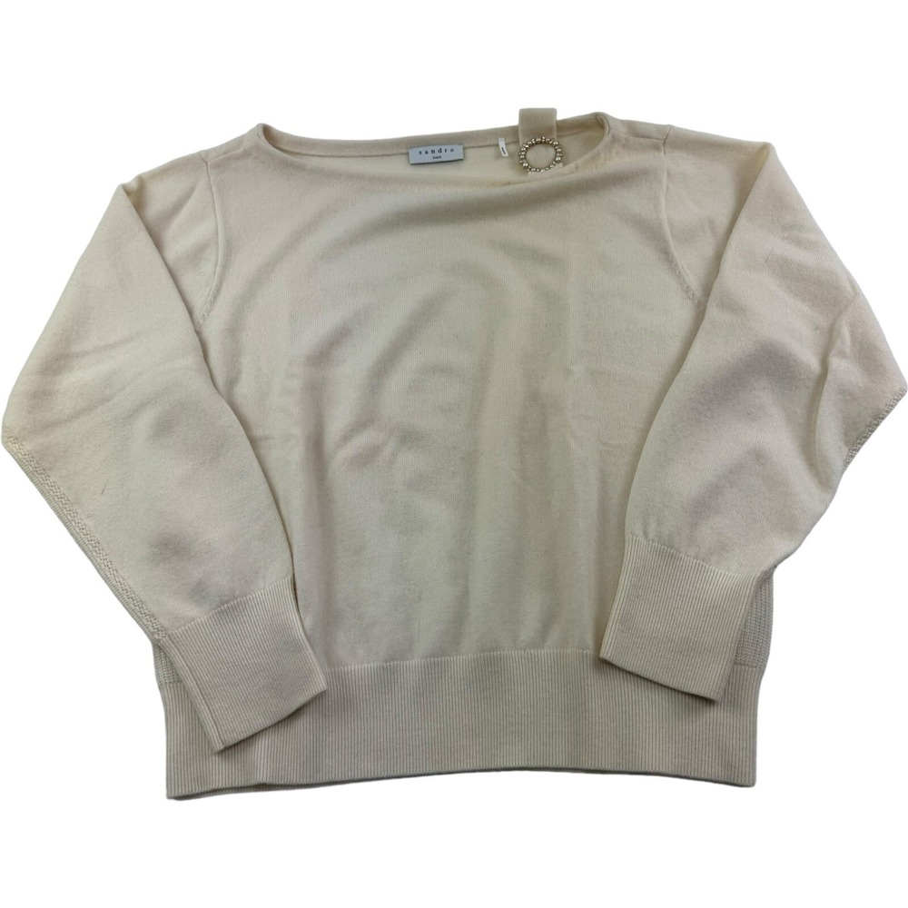 Sandro Paris Cream Long Sleeve Scoop Neck Wool Cashmere Sweater Womens Size 3